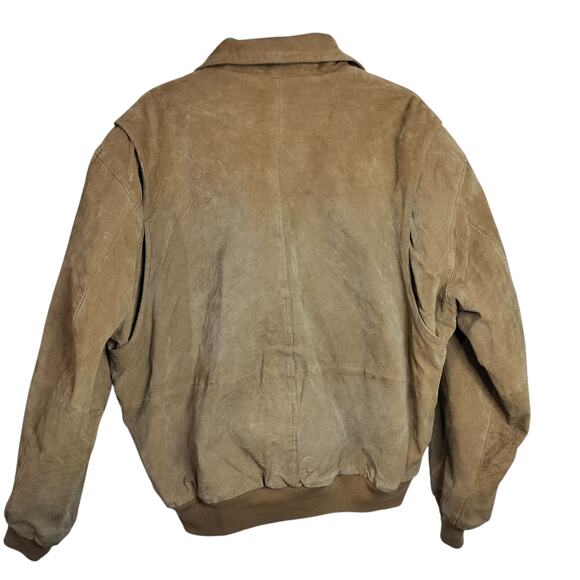 M788) Vintage Duncan Row Large Tan Leather Bomber Plaid Lined Jacket - Picture 4 of 13